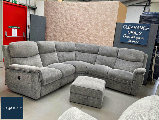 Ex Showroom - Ashton Electric Reclining Modular Corner Sofa & Storage Stool - Grey Fabric