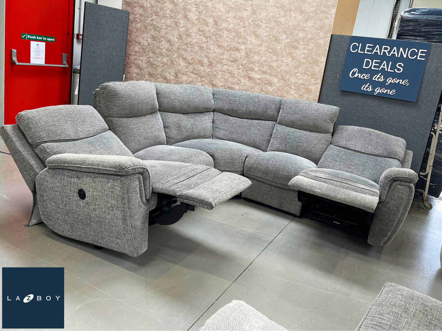 Ex Showroom - Ashton Electric Reclining Modular Corner Sofa & Storage Stool - Grey Fabric